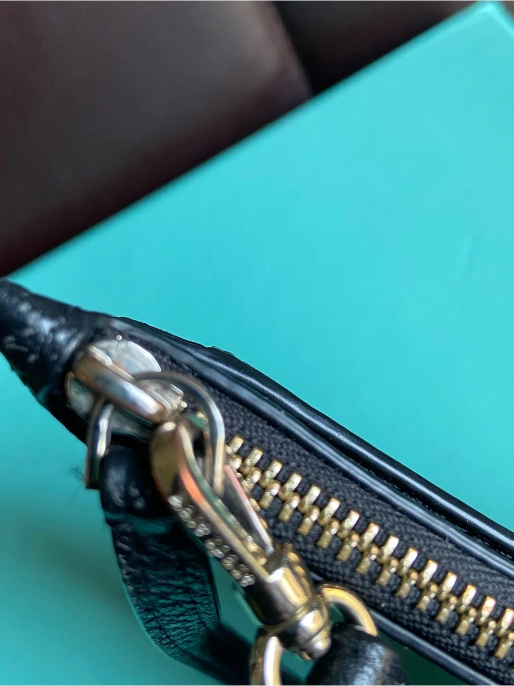 kate spade Black Pebbled Leather Zip Wristlet with Gold Logo